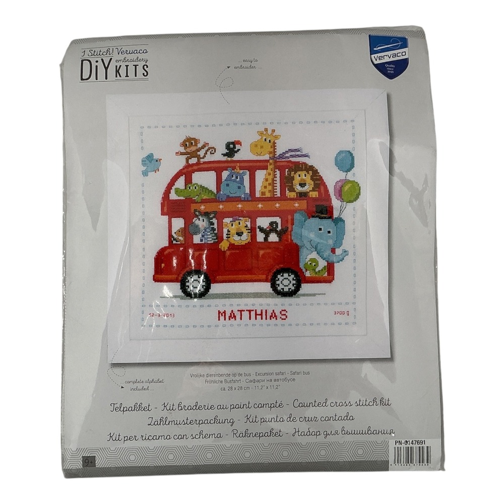Vervaco Safari Bus Birth Record Counted Cross Stitch Kit PN-0147691 Animals